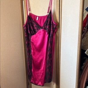 George Pink Satin Chemise with Black Lace 3X